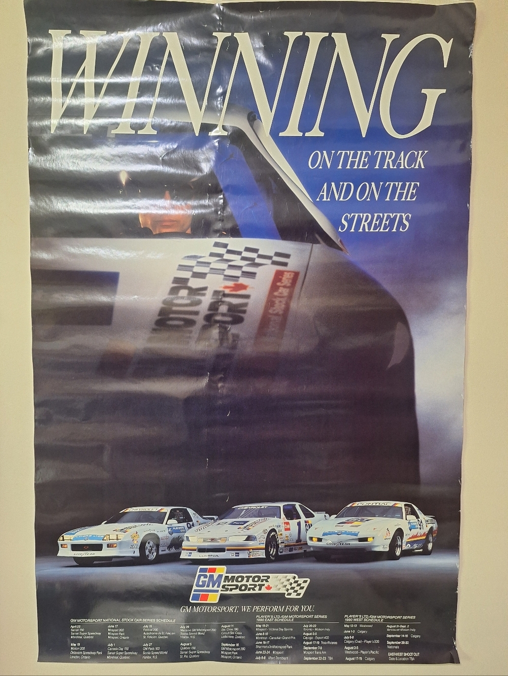 Vtg 1990 GM Motorsport Poster Winning On The Track Player's Cup Series 25x38